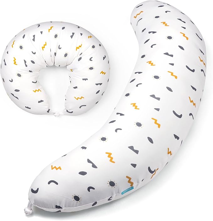 BYRIVER Firm C Shaped Pregnancy Pillows for Sleeping, Belly Hip Leg Knee Support Side Sleeper Body Pillow, Cuddle Snuggle Maternity Pillow, Zipper Cooling Jersey Cotton Pillowcase, Gifts for Mom