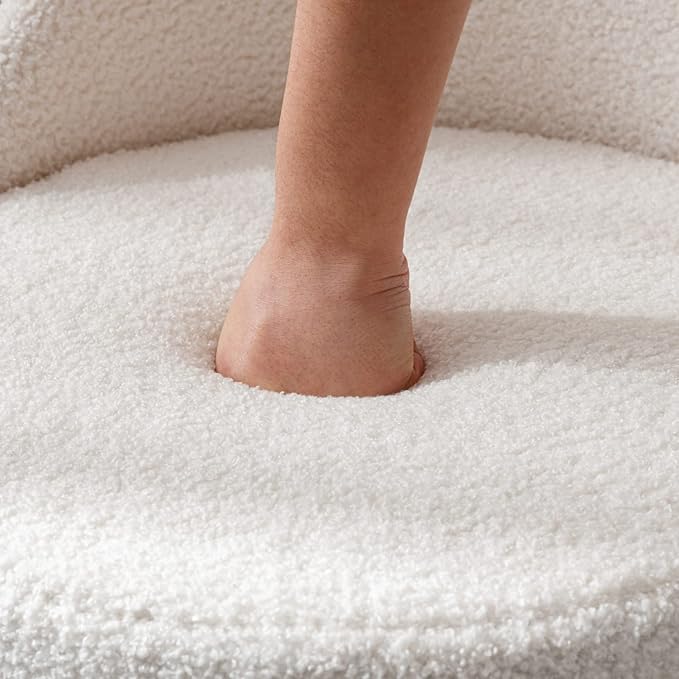 Modern Swivel Ottoman Vanity Chair, Sherpa Upholstered Barrel Club Chairs 360°Degree Swivel Side Chair with Storage, Comfy Makeup Stool for Bedroom Living Room, White