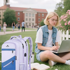 MATEIN Womens College Backpack, Stylish Casual Bag with Trolley Sleeve Fits 17 Inch Laptop, Water Resistant Work Commute Daypack with USB Charging Port, Graduation Gifts, Purple Blue