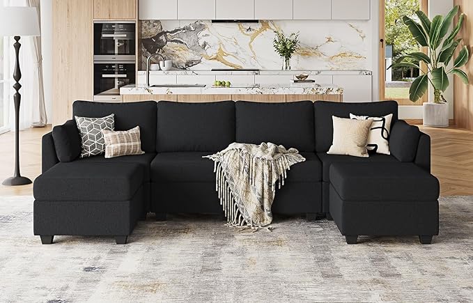114.17" Modular Sectional Sofa, 6 Seat Sectional Couches with Storage, Memory Foam, Convertible Modular Couch for Living Room, U Shaped Comfy Modular Sofa with Chaise, Black
