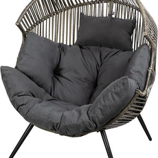 Vongrasig Comfy Wicker Egg Chair, Soft Thick Cushion Rattan Lounge Chair, High Capacity Steel Frame, Reading Chair for Living Room, Bedroom, Dorm Rooms (Black/Rattan)