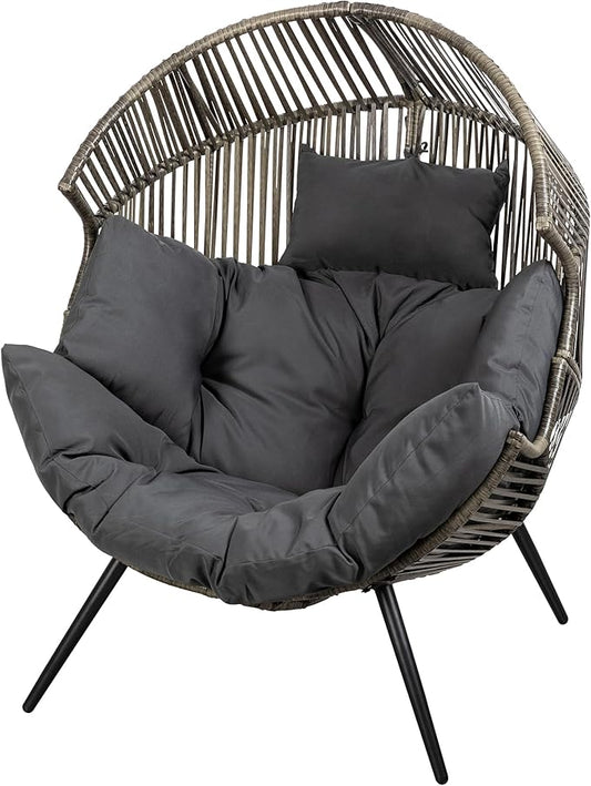 Vongrasig Comfy Wicker Egg Chair, Soft Thick Cushion Rattan Lounge Chair, High Capacity Steel Frame, Reading Chair for Living Room, Bedroom, Dorm Rooms (Black/Rattan)