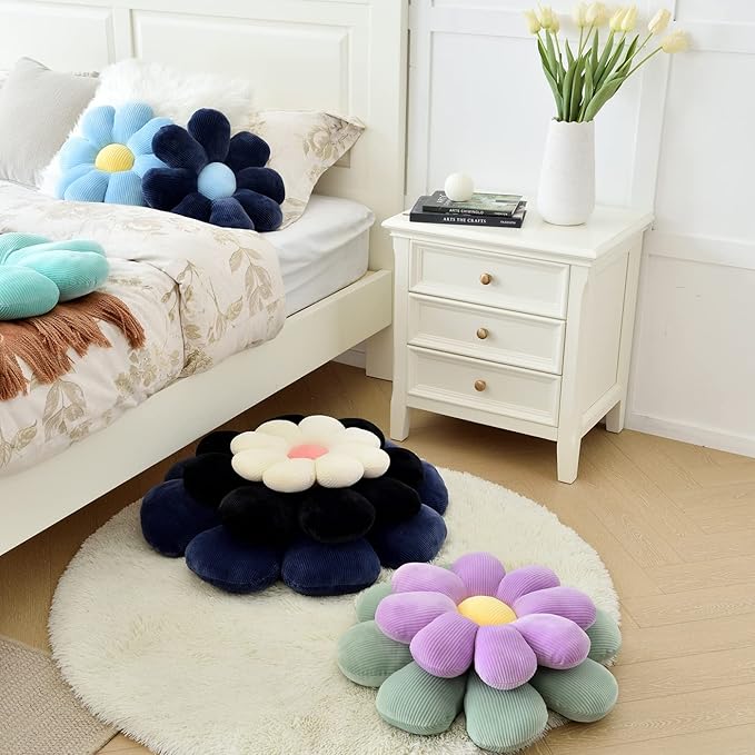 Sioloc Flower Shaped Throw Pillow - Butt Cushion & Seating Cushion, Cute Room Decor & Plush Pillow for Bedroom Sofa Chair (White, 23.6" )