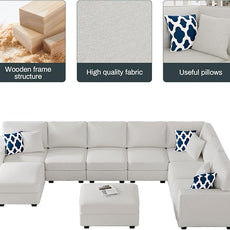 Legend Vansen Modular Sectional Sofa U Shaped Couch with Ottoman Modern Reversible Corner Sectional Couch for Living Room (Cream, U Shaped Sofa-5)