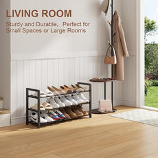 3-Tier Expandable Shoe Rack, Adjustable Shoe Shelf Storage Organizer Heavy Duty Metal Free Standing Shoe Rack for Entryway Closet Doorway (Black)