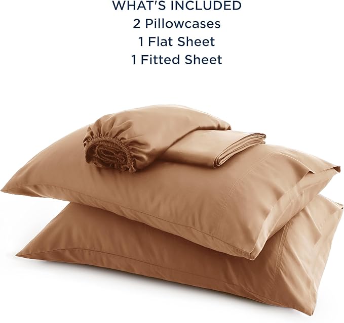 Bedsure King Size Sheets Set, Cooling Sheets for Hot Sleepers, Rayon Derived from Bamboo, Breathable & Soft, Deep Pocket Up to 16 Inches, Hotel Luxury Silky Bedding, Khaki