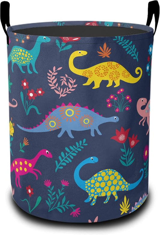 Cute Cartoon Dinosaur Laundry Hamper Large Canvas Fabric Lightweight Storage Basket/Dirty Clothes Collapsible Waterproof for College Dorms, Boys and Girls Bedroom,Bathroom