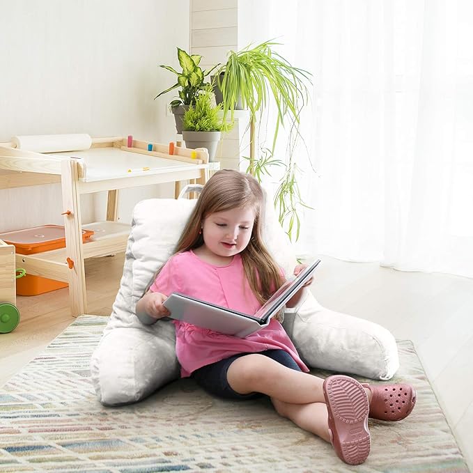 Nestl Reading Pillow with Shredded Memory Foam, Designed for Sitting Up in Bed and Couch, Back and Arms Adjustable Support for Adult & Teens Backrest Pillows for Reading, with Washable Cover White