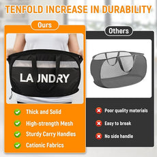 Collapsible Laundry Baskets, Tear-proof Dirty Clothes Hampers for Laundry, Foldable Laundry Basket with Dual Handles, Easy to Carry Pop Up Hamper for Bedroom, Bathroom, Dorm, Laundry Room Black