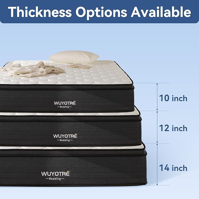 14 Inch Queen Size Mattress in a Box, Medium Firm Hybrid Mattresses for Back Sleepers & Couples, 800+ Pocket Springs & 3" Cooling Foam for Motion Isolation & Spine Support, CertiPUR-US