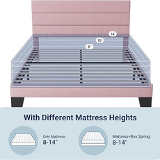 Allewie Full Size Platform Bed Frame with Velvet Upholstered Headboard and Wooden Slats Support, Fully Upholstered Mattress Foundation/No Box Spring Needed/Easy Assembly, Pink
