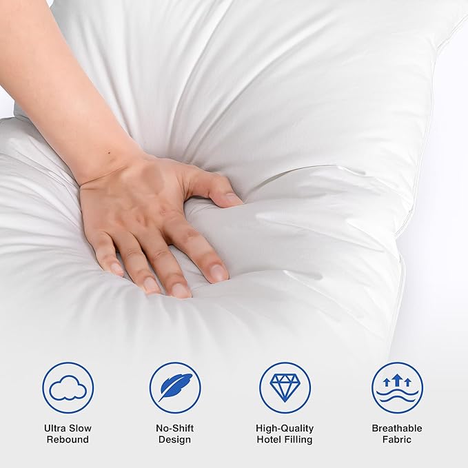 Feather Pillows Queen Size Set of 2 - Goose Down Hotel Bed Pillow for Sleeping, Soft 600 Thread Count Cotton Cover, Fluffy Support Surround Fill Polyester for Side, Back, Stomach Sleepers