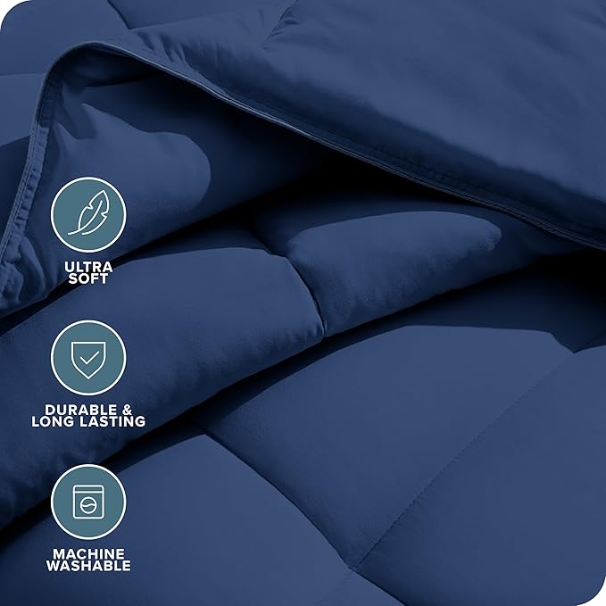 Bare Home Duvet Insert Comforter - Twin/Twin Extra Long - 8 Duvet Loops - Goose Down Alternative - Ultra-Soft - Premium 1800 Series - All Season Warmth - Bedding Comforter (Twin/Twin XL, Dark Blue)