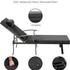 Patio Lounge Chairs Set of 3,Outdoor Lounge Chairs with 5 Adjustable Positions Backerst,Armrest Lounge Chair for Beach,Yard,Balcony,Poolside,Black