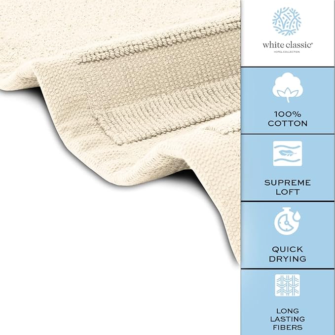 White Classic Luxury Bath Mat Floor Towel Set - Absorbent Cotton Hotel Spa Shower/Bathtub Mats [Not a Bathroom Rug] 22"x34" | 2 Pack | Ivory