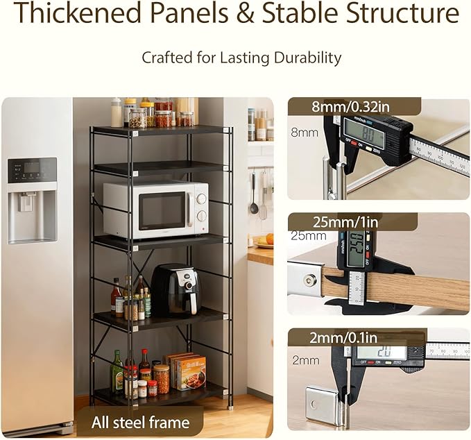 5 Tier Bookshelf, Book Shelf 67/59Inch, Tall Bookcase, Industrial Bookshelves, w/Metal X-shaped support, Adjustable Shelves, Metal Fram, for Living Room,kitchen (Black, H 59.06×W27.56×L 11.81 IN)