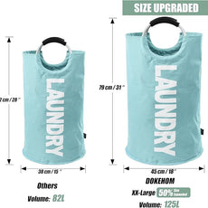 DOKEHOM 125L X-Large Collapsible Washing Laundry Basket Bag (7 Colors) for Bedroom, Fabric (Light Blue, XL)