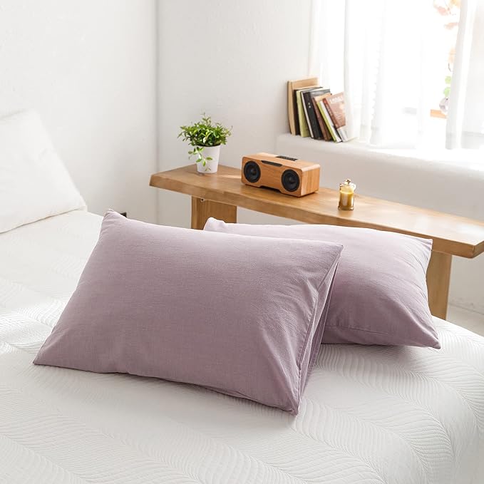 ECOCOTT Light Purple Duvet Cover Queen Size - 100% Washed Cotton Durable Soft Comfy Duvet Cover Set, 3 Pieces Duvet Cover with Zipper Closure (Light Purple, 90''x90'')