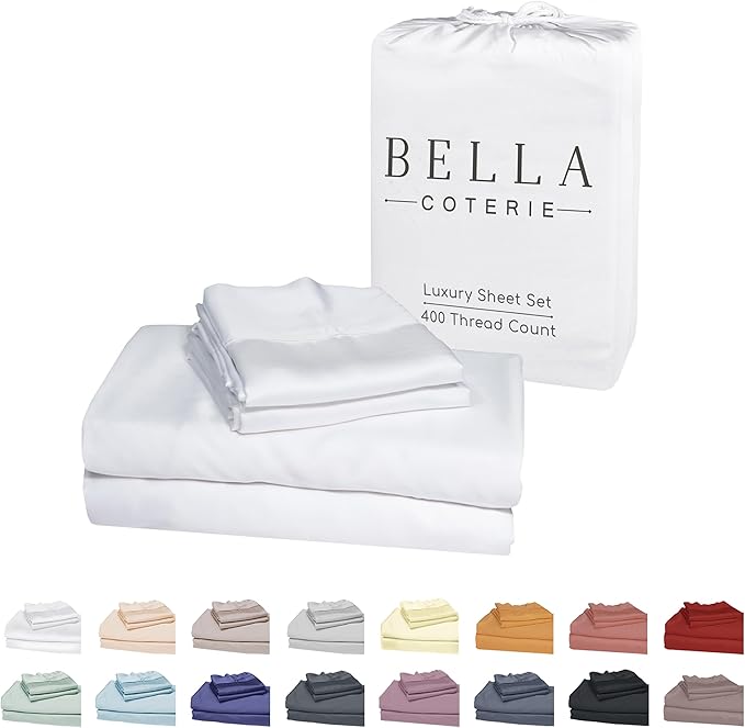 Bella Coterie Luxury Bamboo Viscose Split King Size Sheet Set | 2 Fitted Sheets for Sleep Number & Adjustable Beds | 100% Organically Grown | Cooling & Ultra Soft | 18” Deep Pocket [White] BC