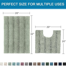 H.VERSAILTEX Bathroom Rugs Bath Rug Set 2 Piece Bathroom Contour Rug Toilet Mat Sets Non Slip Contour Bath Rug Ultra Thick Water Absorbent Striped Bath Mats Washable(20