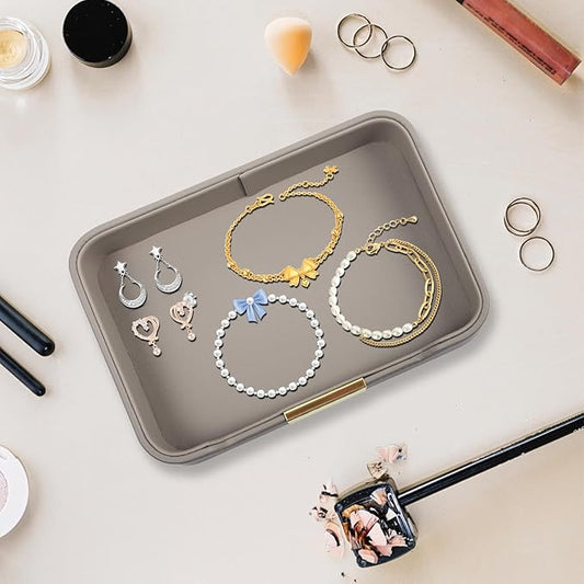 Luxury Leather Valet Tray Desktop Storage Organizer,Bedside Vanity Catchall Tray Nightstand Caddy Holder for Cosmetic,Jewelry,Watch,Keys,Phone,Wallet,Remote Controller,Pen,Gray