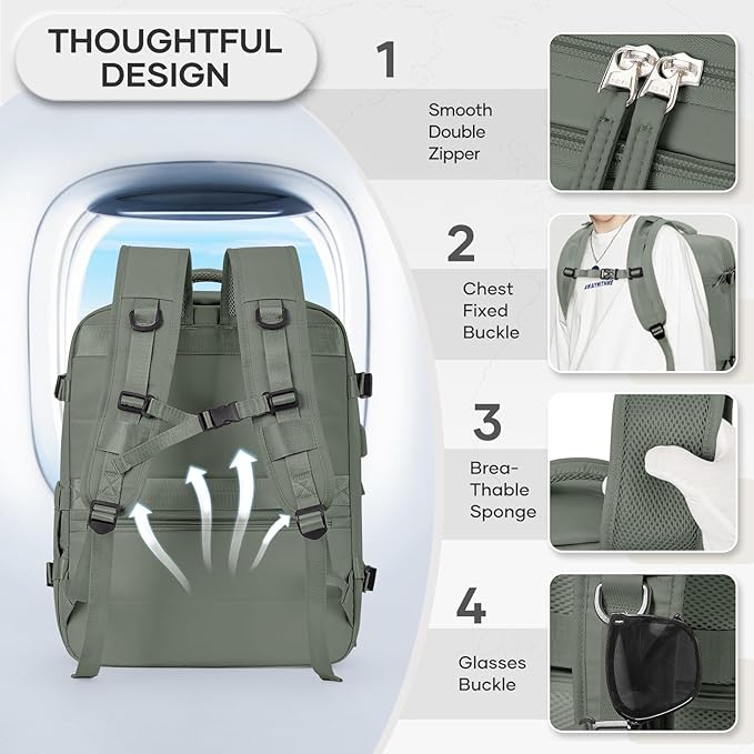 Vacuum Compression Backpack, Travel Vacuum Backpack with Electric Vacpack Pump, Flight Approved Carry On Personal Item Suitcase Luggage for Men Women, Dark Green, Large