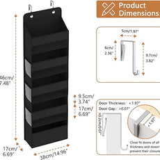 1 Pack 5-Tier Over the Door Organizer, Heavy-Duty Large Deep Pocket Hanging With 5 Large Front & 6 Side Pockets With for Pantry, Kitchen, Bathroom, Dorm, Black
