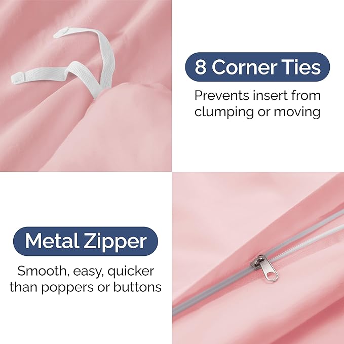 Duvet Cover Queen Size Set - Extra Soft Queen Size Duvet Cover 90 x 90 with 2 Pillow Shams - Hotel Luxury Easy Care and Fade Free w/Zipper Closures & Ties - Comfy Breathable Bedding Set (Baby Pink)