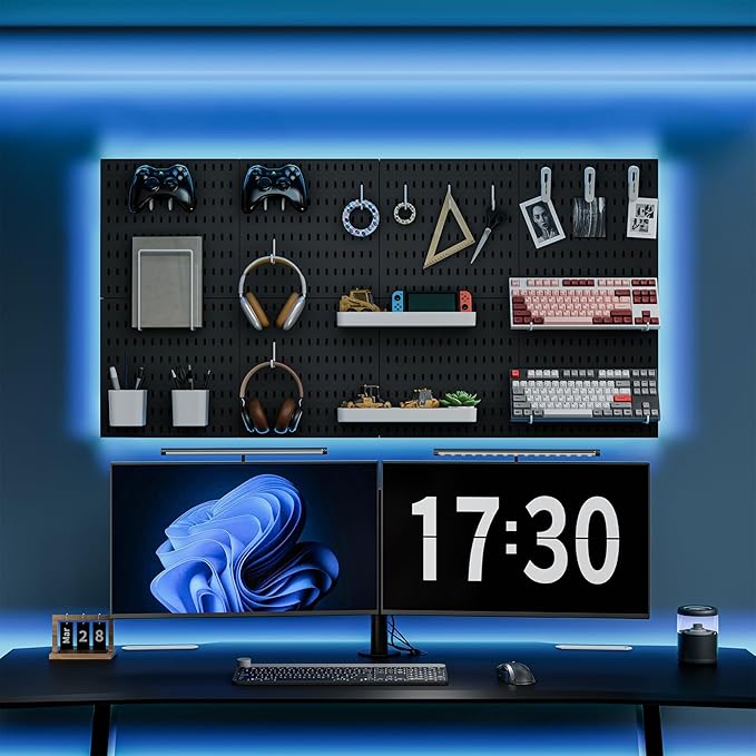 Pegboard Combination Kit, Wall Mounted Storage Set with 8 Pegboards & 28 Accessories Hanging, Peg Boards Organizer for Walls Display, Crafts Organization, Kitchen Organizer, 22" x 44" Black