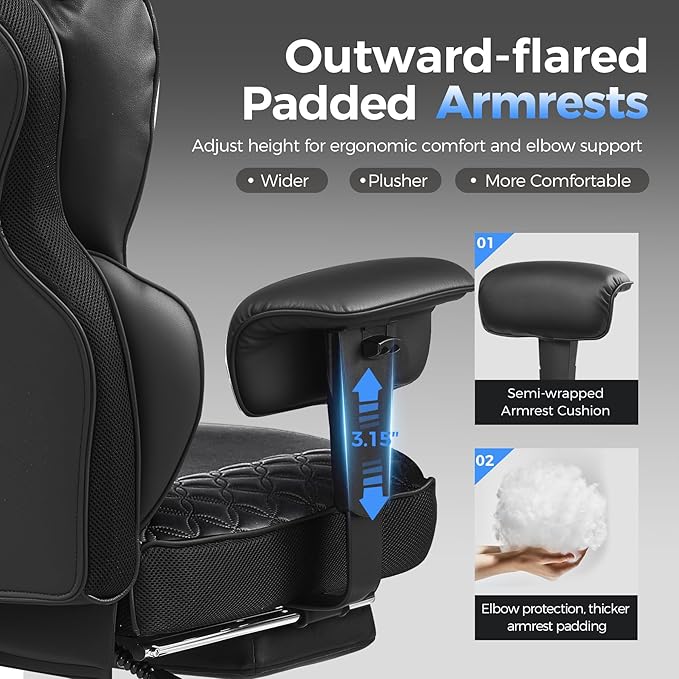 COMHOMA Big and Tall Office Chair 400LBS Heavy Duty Gaming Chair with Deluxe Embossing Leather High Back Wider Ergonomic Computer Chair with Foot Rest 150°Reclining Pocket Spring Lumbar Support