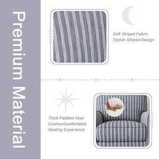 INZOY Swivel Accent Chair Linen Mid Century Modern Chair, Comfy Swivel Barrel Reading Chair, Upholstered Square Chair for Living Room Bedroom Small Spaces, Fully Assembled, Blue Stripe