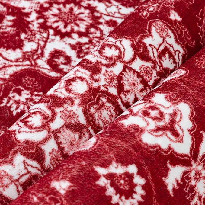 Christmas 2x6 Runner Rug Red Xmas Floral Hallway Kitchen Rug Washable Non Slip Soft Low Pile Lightweight Neutral Carpet for Living Room Bedroom Dining Room