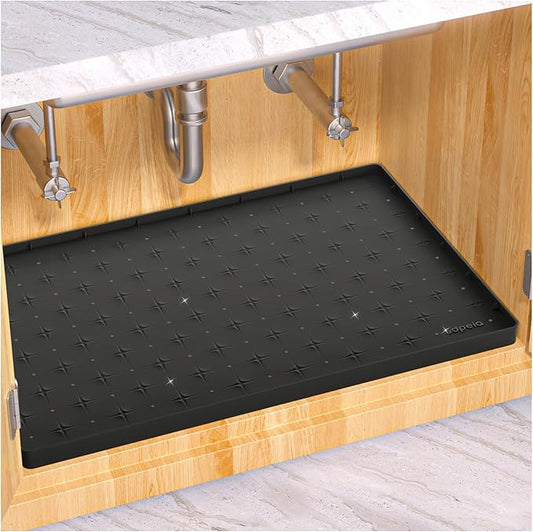 Sdpeia Under Sink Mat 34"×22" Waterproof Silicone Cabinet Liner & Sink Protector for Kitchen & Bathroom, Multi-Purpose Organizers Tray for Pets, Laundry, Cat Litter Mat, Black