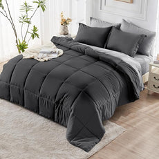 JOLLYVOGUE Full Comforter Set, Ultra-Soft Bed in a Bag Full Size 7 Pieces, Oeko-TEX Certified Bedding Set with Down Alternative Comforter, Sheets, Pillowcases & Shams, Dark & Light Grey