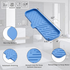 Silicone Bathroom Soap Dishes with Drain Spout-Bathroom and Kitchen Sink Organizer,Sponge Holder,Dish Soap Tray,Perfect for Dispenser,Scrubber,Bottle,Cup on Sink or Counter-Lichen Blue 12