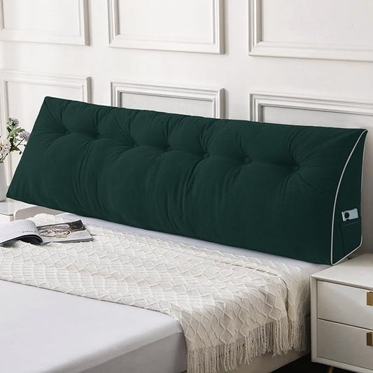 Sasttie Headboard Pillow King, Wedge Pillow Headboard for Sitting Up in Bed, Back-Rest Support Triangular Cushion for Reading - Features Removable Washable Cover, Green