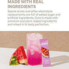 Cure Hydration | Plant-Based Electrolyte Drink Mix | No Added Sugar | FSA-HSA | Dehydration Relief Powder Made with Coconut Water | Non-GMO | Vegan | 28 Servings Jar - Watermelon