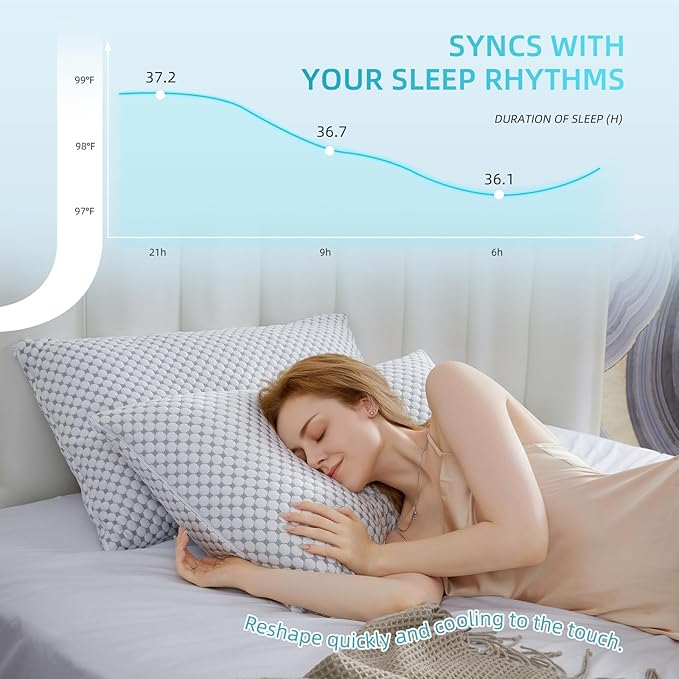SAPHREAS Cooling Bed Pillows Queen for Sleeping, Luxury Hotel Shredded Memory Foam Pillows for Back Side Stomach Sleepers, Cool Firm Pillow for Neck Support
