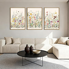 BINCUE Wildflower Wall Art Large Floral Wall Painting Neutral Print Pictures Decor for Living Room Bedroom Bathroom 3 Panel 36x24 Inches