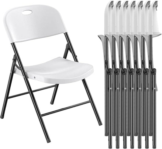 Nazhura 350 Weight Limit Heavy Duty Plastic Folding Chair with Reinfoced Steel Frame for Indoor and Outdoor, Wedding, Party, Restaurant, Meeting Room, Patio and Garden (White, 8 Pack)