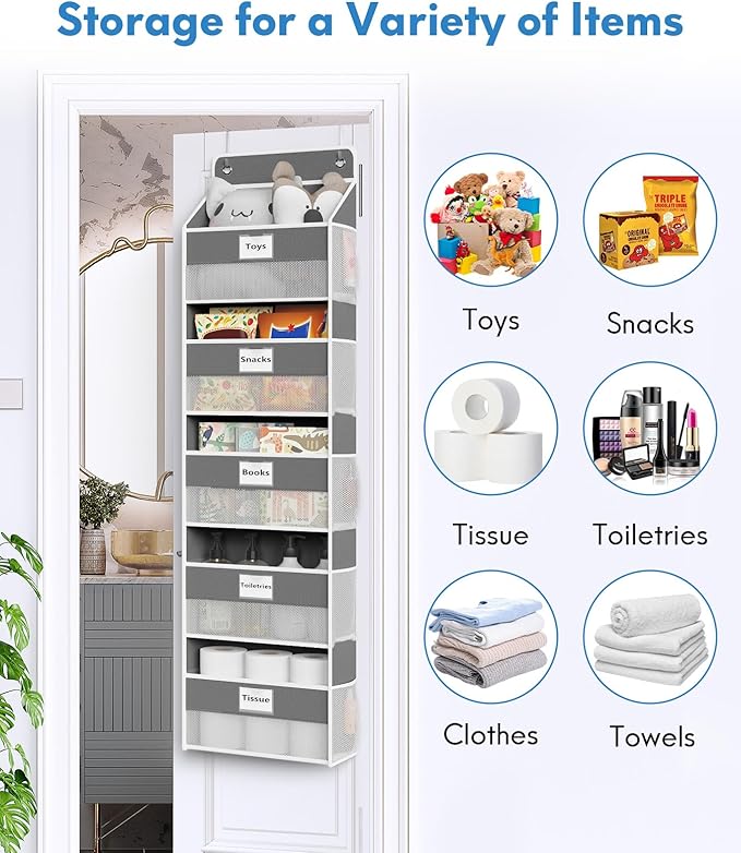 Over The Door Organizer Hanging, 2 Pack 5 Shelf Behind The Doors Storage, Pantry Door Organizer, Closet Organizers for Bedroom and Nursery (Dark Grey)