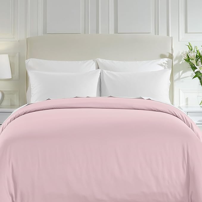 California Design Den Full/Queen Duvet Cover Only - Premium 400 Thread Count, Natural 100% Cotton Duvet Covers Queen, Soft Sateen Weave, Button Closure and Corner Ties - Pink