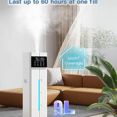 9L/2.4Gal Cool Mist Humidifier, Top Fill Quiet Ultrasonic Humidifiers for Bedroom, Covers 550ft², 60H Runtime, 24H Timer, 7 Colors Light, 4 Mist Modes Humidifier Large Room, Home, Office, White