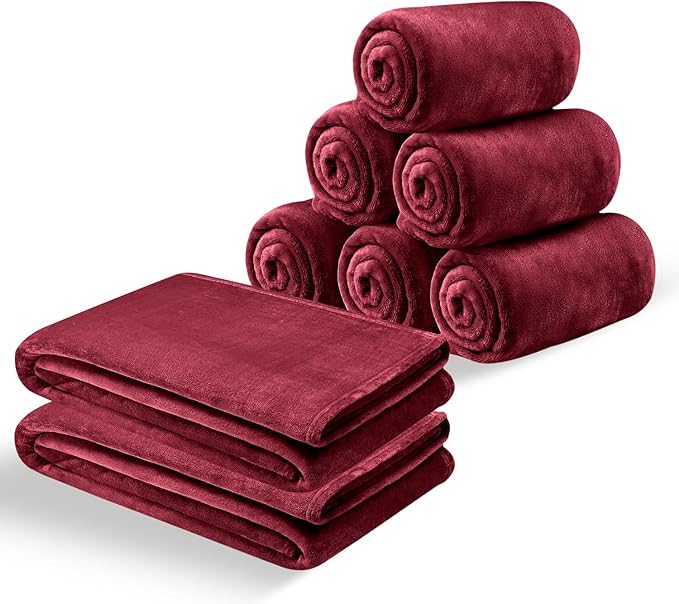 IR Imperial Rooms Fleece Blankets Queen Size 90x90 Inches- 8 Pack - Super Soft Fluffy Throw Blanket for Sofa and Bed - Warm and Cozy Lightweight 400 GSM Microfiber Bed Throws Blankets (Burgundy)