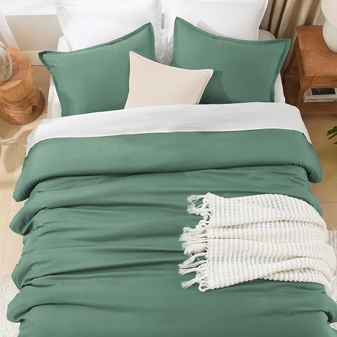 Litanika Comforter Set, Lightweight Solid Bedding Comforter Set, Fluffy Down Alternative Bed Set, Haze Green, Queen