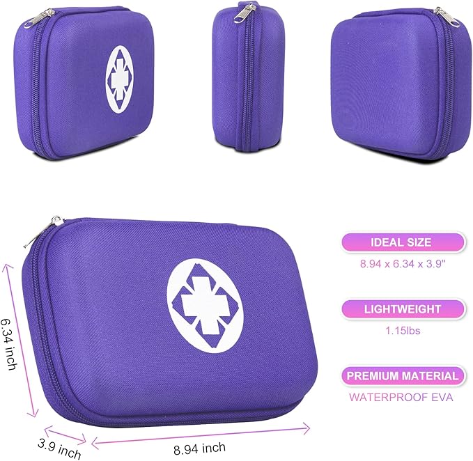 Car-Home Survival First-Aid Kit Emergency-Kit - Purple 273Piece Equipment Travel Supplies First Aid Set Home Essentials Camping Hiking YIDERBO