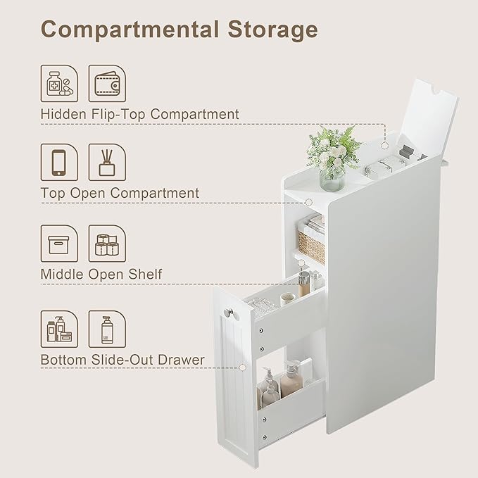 ChooChoo Slim Bathroom Storage Cabinet, Small Narrow Storage Organizer with Slide Out Drawers, Freestanding Toilet Paper Holder, Bathroom Cabinet for Small Places, White