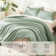 Litanika Comforter Set, Lightweight Solid Bedding Comforter Set, Fluffy Down Alternative Bed Set, Sage Green, Super King Plus