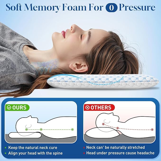 CloudBliss 2.75” Ultra Thin Pillows for Side | Back | Stomach Sleepers, Memory Foam Flat Pillow, Low Profile Sleeper Pillows with Double Sided Comfortable Breathable Pillow Cover, Standard