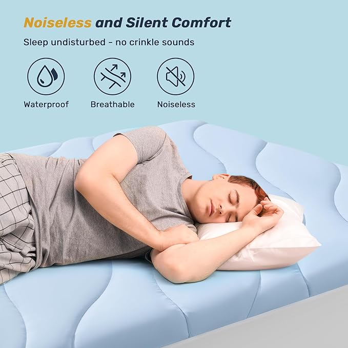 Unikome Ultra Soft Waterproof Queen Size Mattress Pad, Cooling Mattress Protector for Hot Sleepers, 5-Layers Noiseless Washable Mattress Cover with 8"-21" Deep Pocket (Light Blue, 60x80)